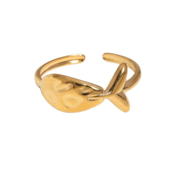 Cute Whale Open Ring For Women Gold Electroplated Stainless Steel Animal Design Jewelry