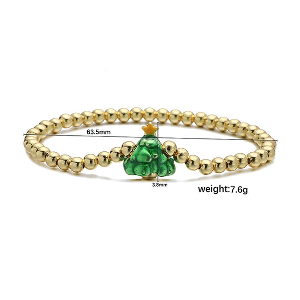 Cute Women's Copper Bead Bracelet With Colorful Oildropping Finish Geometric Christmas Tree And Snowman Charms Festive Jewelry Gift