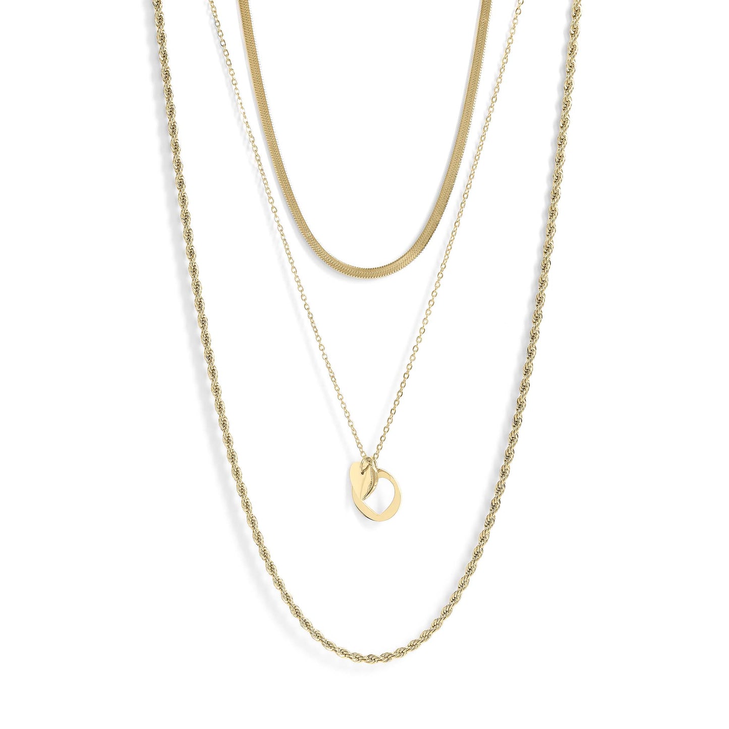 45 pc Cutout Heart 18K Gold PVD Layered Necklace Set / BND0033