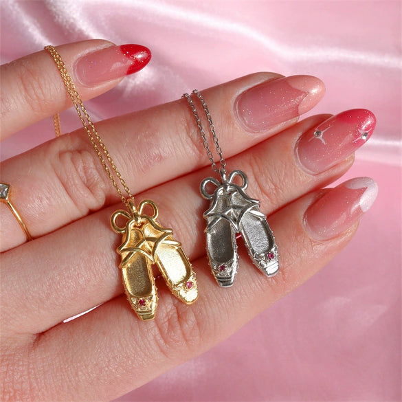 Dance Shoes Pendant Necklace Copper Gold Plated Geometric Style Women's Jewelry