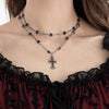 Dark Cross Doublelayer Geometric Alloy Crystal Chain Necklace With Electroplating For Women