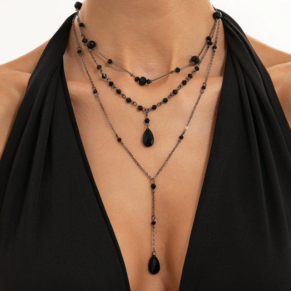 Dark Gothic Glass Crystal Blood Drip Tassel Y Necklace With Geometric Pendant Electroplated Finish And Lobster Clasp