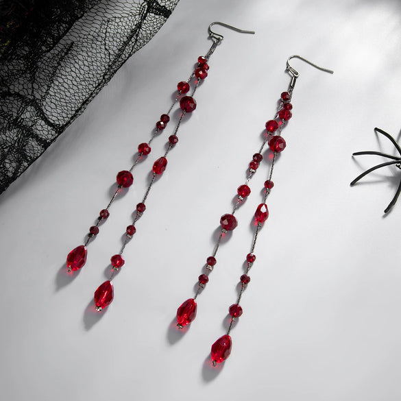 Dark Gothic Glass Crystal Tassel Earrings For Women Geometric Long Chain Drop Earrings With Stainless Steel Ear Posts And Electroplated Finish
