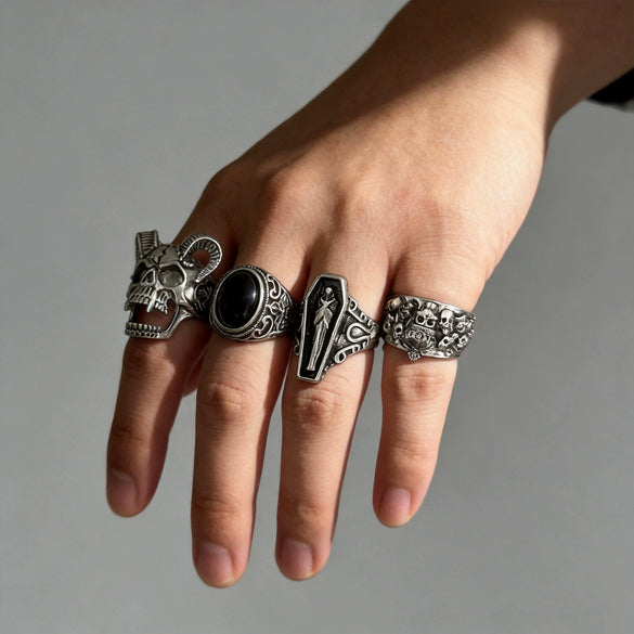 Dark Gothic Skull Geometric Alloy Ring With Polished Electroplated Finish Unisex Punk Jewelry Accessory