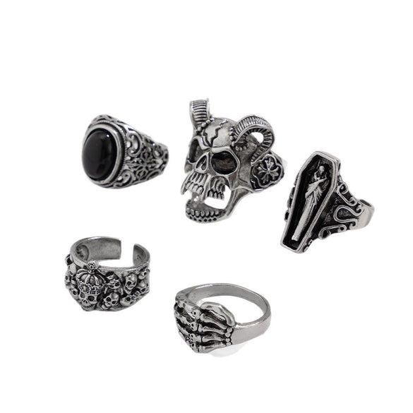 Dark Gothic Skull Geometric Alloy Ring With Polished Electroplated Finish Unisex Punk Jewelry Accessory