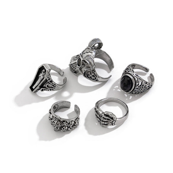 Dark Gothic Skull Geometric Alloy Ring With Polished Electroplated Finish Unisex Punk Jewelry Accessory