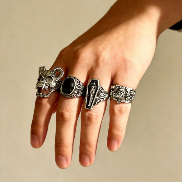 Dark Gothic Skull Geometric Alloy Ring With Polished Electroplated Finish Unisex Punk Jewelry Accessory