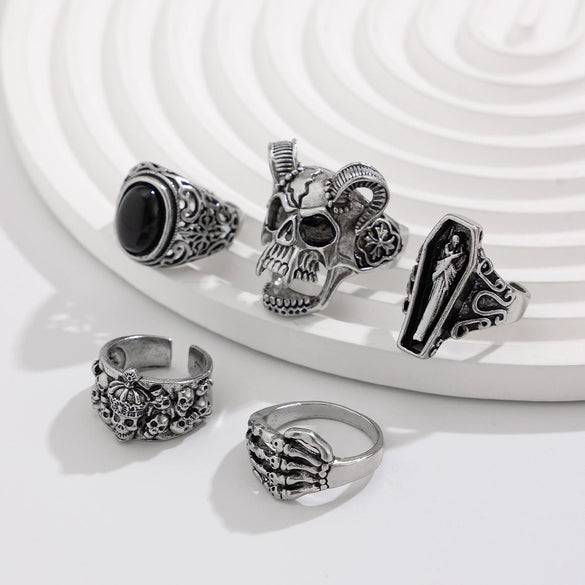 Dark Gothic Skull Geometric Alloy Ring With Polished Electroplated Finish Unisex Punk Jewelry Accessory