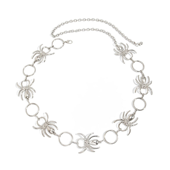 Dark Punk Spider Waist Chain With Hollow Circular Links Single Loop Design And Lobster Clasp Alloy Body Chain For Women