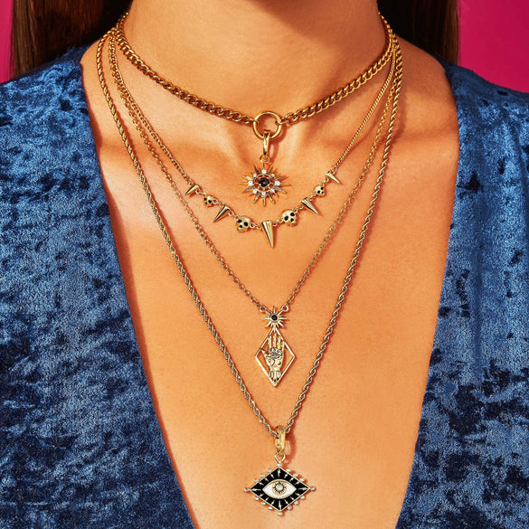 Dark Wind Jewelry With Sun Eyes Moon Totem Stainless Steel And Titanium Steel Necklace And Earrings Electroplated