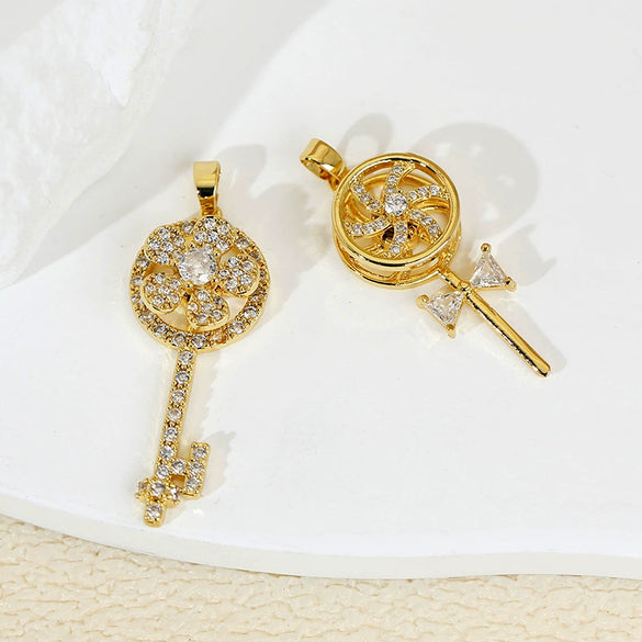 Decompression Rotary Key Jewelry Pendant Accessories Copper Electroplated Cartoon Style