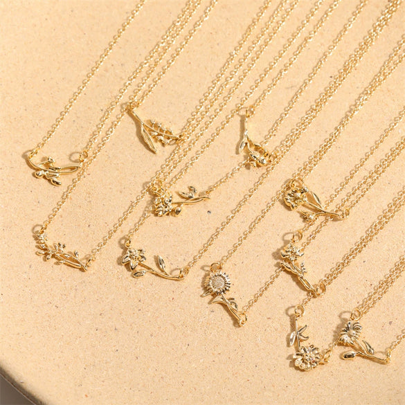 Decorative Flower Pendant Necklace Titanium Steel Copper Animal Zodiac Electroplated