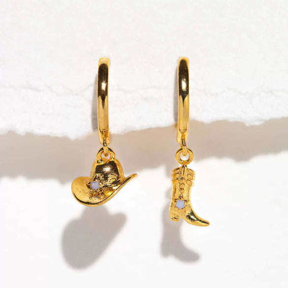 Denim Boots Hat Pendant Earrings Copper Geometric 18K Real Gold Plating Electroplated For Women