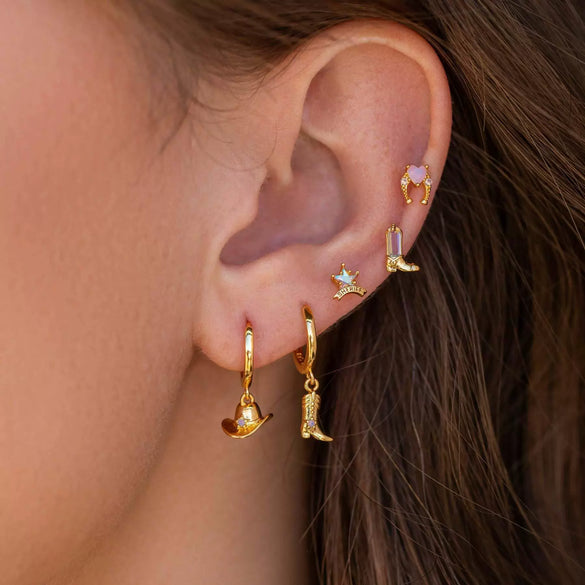 Denim Boots Hat Pendant Earrings Copper Geometric 18K Real Gold Plating Electroplated For Women
