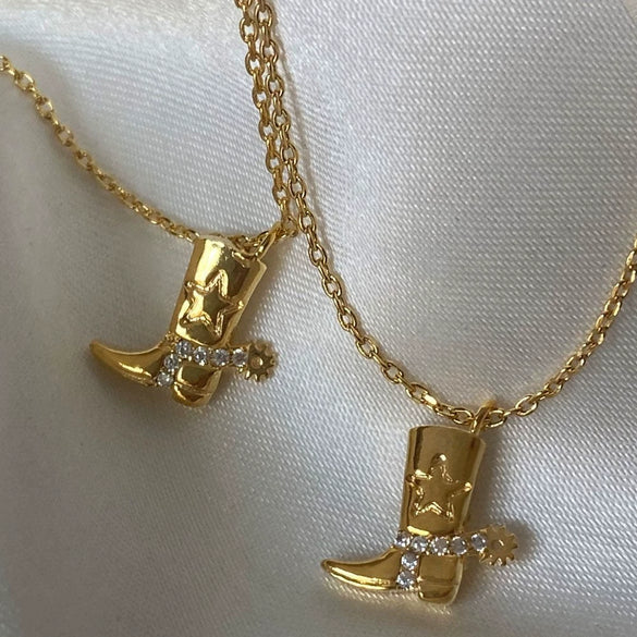 Denim Boots Necklace Copper Gold Plated Geometric Style