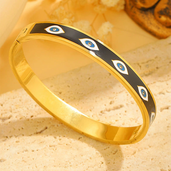 Devil's Eye Buckle Bracelet Stainless Steel Retro High End Bracelet With Diamond Design
