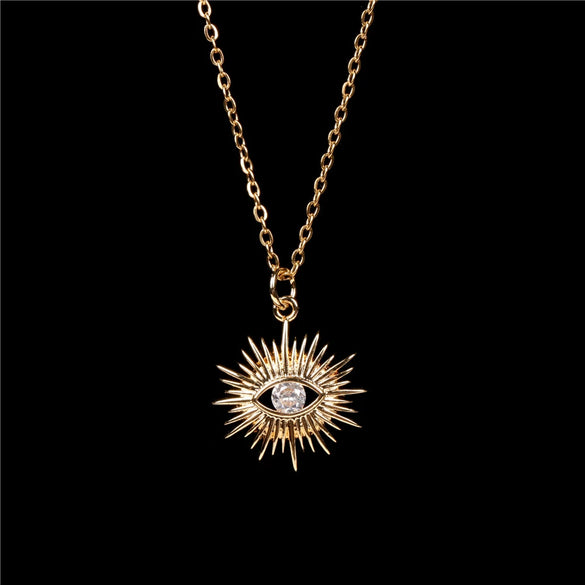 Devil's Eye Inlaid Zircon Copper Pendant Necklace With 18K Gold Plated Ochain For Women