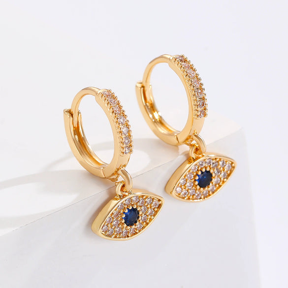 Devil's Eye Zircon Earrings Copper Set With Diamonds Stylish Cool Unisex