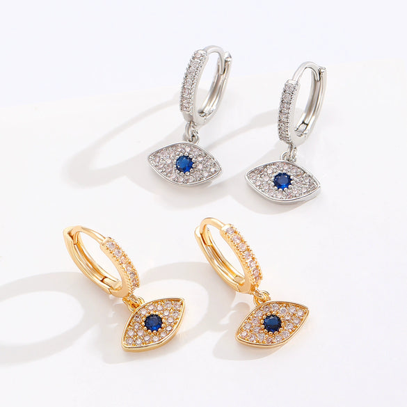 Devil's Eye Zircon Earrings Copper Set With Diamonds Stylish Cool Unisex