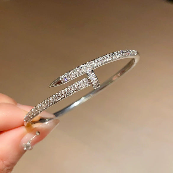 Diamondstudded Openended Bracelet Copper Plastic Light Luxury Style For Women