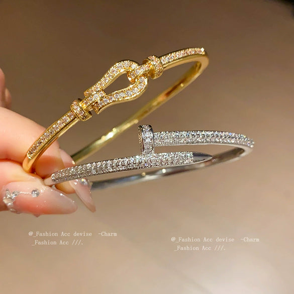 Diamondstudded Openended Bracelet Copper Plastic Light Luxury Style For Women