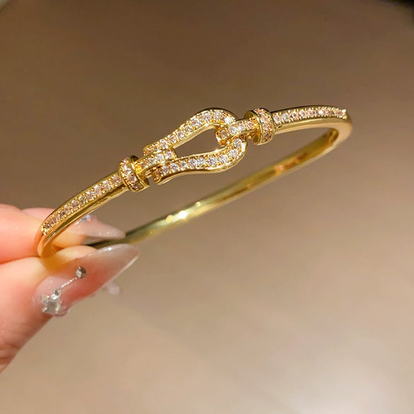 Diamondstudded Openended Bracelet Copper Plastic Light Luxury Style For Women