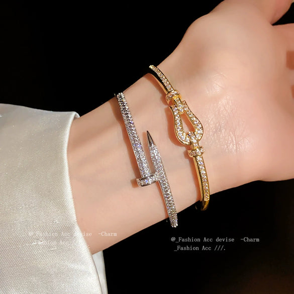 Diamondstudded Openended Bracelet Copper Plastic Light Luxury Style For Women