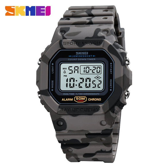 Digital Electronic Watch Plastic Geometric Style Round Shockproof Outdoor Sports Watch For Men