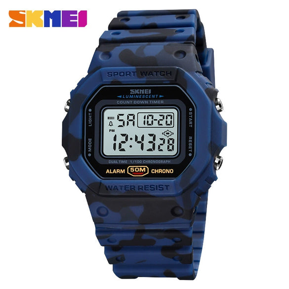 Digital Electronic Watch Plastic Geometric Style Round Shockproof Outdoor Sports Watch For Men