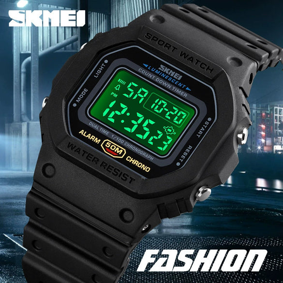 Digital Electronic Watch Plastic Geometric Style Round Shockproof Outdoor Sports Watch For Men