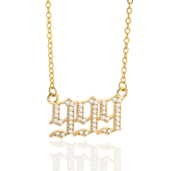 Digital Necklace With Angel Pattern Copper Pendant And O Chain Electroplated For Men And Women Couple