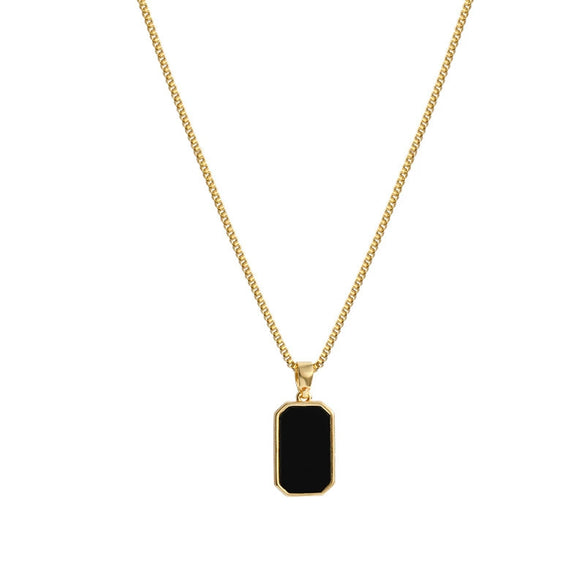 Distinctive Black Square Titanium Steel Necklace With Dripping Oil Treatment Fashion 18K Gold All Match Clavicle Chain For Women Geometric Style