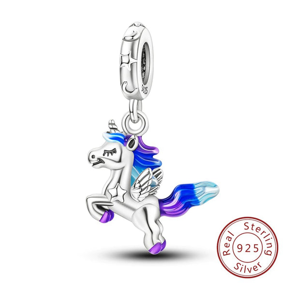 Diy Accessories Bracelet S925 Sterling Silver Original Design Owl Hummingbird Unicorn Charm Dripping Oil