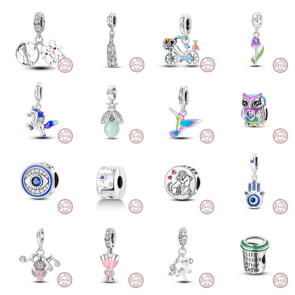 Diy Accessories Bracelet S925 Sterling Silver Original Design Owl Hummingbird Unicorn Charm Dripping Oil