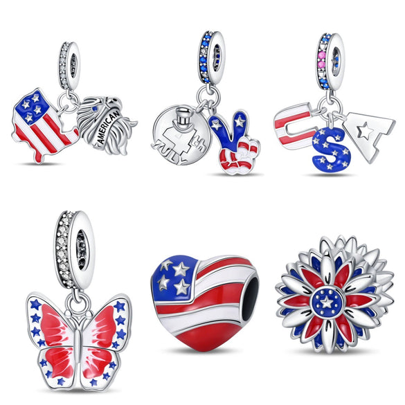 Diy Accessories Bracelet Silver Plated Copper With Dripping Oil Treatment And Eagle Flag Design