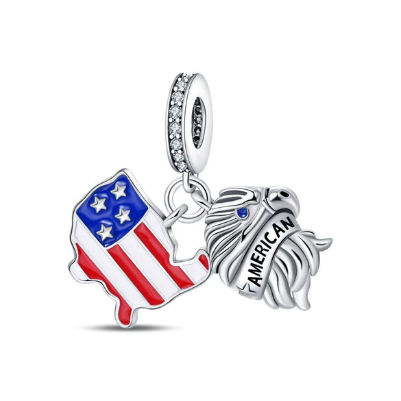 Diy Accessories Bracelet Silver Plated Copper With Dripping Oil Treatment And Eagle Flag Design