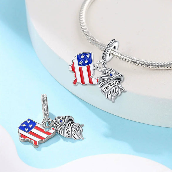 Diy Accessories Bracelet Silver Plated Copper With Dripping Oil Treatment And Eagle Flag Design
