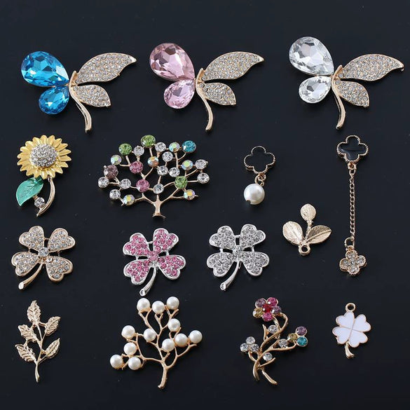 Diy Accessories Fourleaf Clover Colorful Flower Alloy Diamond Series Mobile Phone Shell Beauty Rhinestone Sticker Material