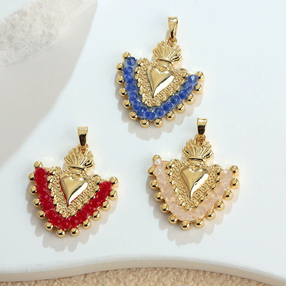 Diy Accessories Jewelry Copper Plated Colorpreserving Microembedded Colorful Crystal Fanshaped Heart Pendant For Necklace And Earrings Simple Geometric Style
