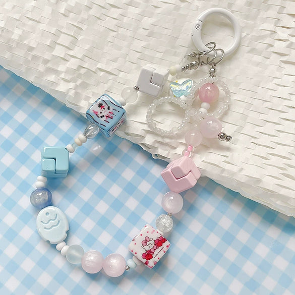 Diy Acrylic Loose Bead Bracelet Necklace Beaded Mobile Phone Chain Handpainted Square Plastic Resin Printing