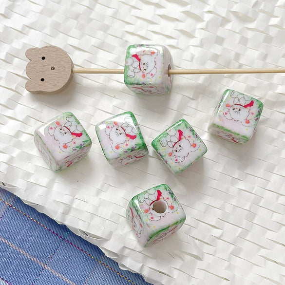 Diy Acrylic Loose Bead Bracelet Necklace Beaded Mobile Phone Chain Handpainted Square Plastic Resin Printing