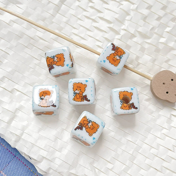 Diy Acrylic Loose Bead Bracelet Necklace Beaded Mobile Phone Chain Handpainted Square Plastic Resin Printing