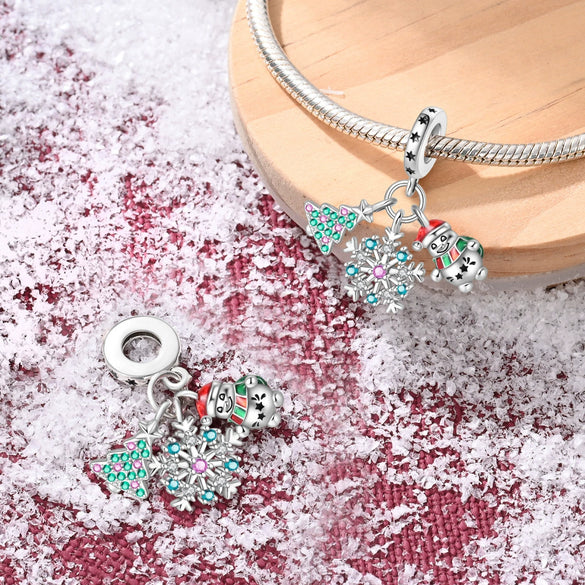Diy Bracelet Accessories Christmas Series Beads Copper Silver Plated Dripping Oil Design
