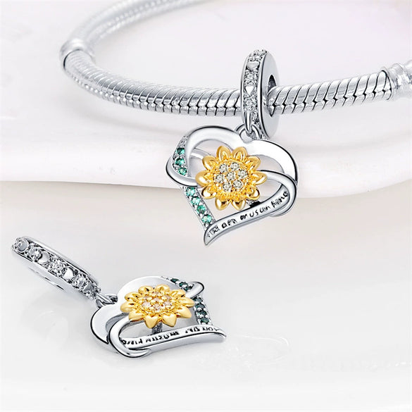 Diy Bracelet Accessories Sunflower Copper Silver Plated Dripping Oil Original Design Plant Flowers Charm