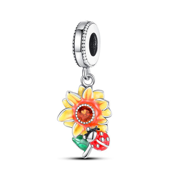 Diy Bracelet Accessories Sunflower Copper Silver Plated Dripping Oil Original Design Plant Flowers Charm