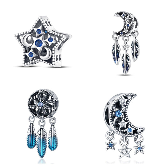 Diy Bracelet Beads White Copper Silver Plated Dream Catcher Star Moon Dripping Oil Design
