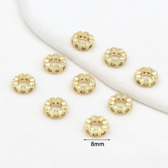 Diy Bracelet Material Copper Plated 18K True Gold Micro Zircon Round Bead Large Hole Versatile Minimalist Electroplating