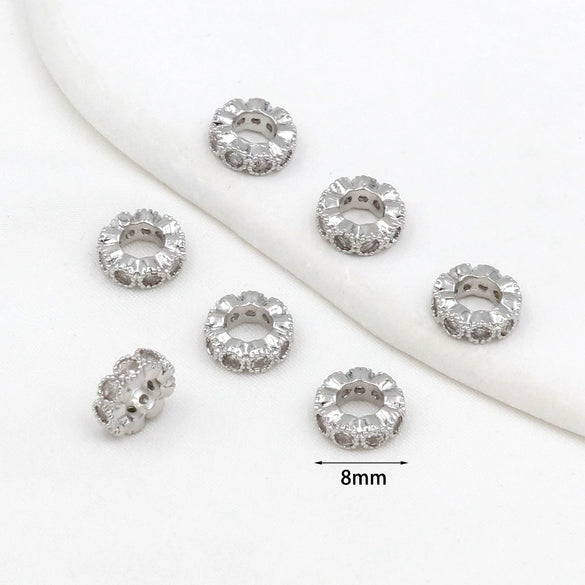 Diy Bracelet Material Copper Plated 18K True Gold Micro Zircon Round Bead Large Hole Versatile Minimalist Electroplating