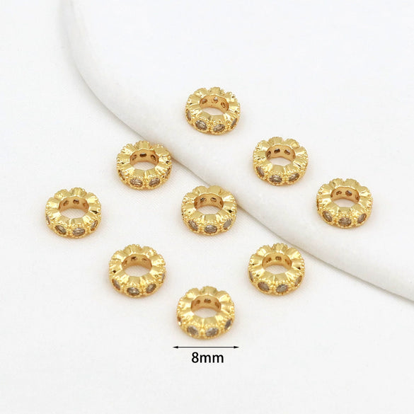 Diy Bracelet Material Copper Plated 18K True Gold Micro Zircon Round Bead Large Hole Versatile Minimalist Electroplating