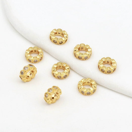 Diy Bracelet Material Copper Plated 18K True Gold Micro Zircon Round Bead Large Hole Versatile Minimalist Electroplating